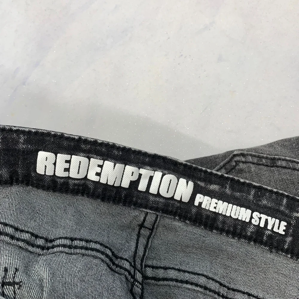 Redemption  Black Acid Wash Slim Straight Jeans Men 38/32 (fit 36x31)Grunge